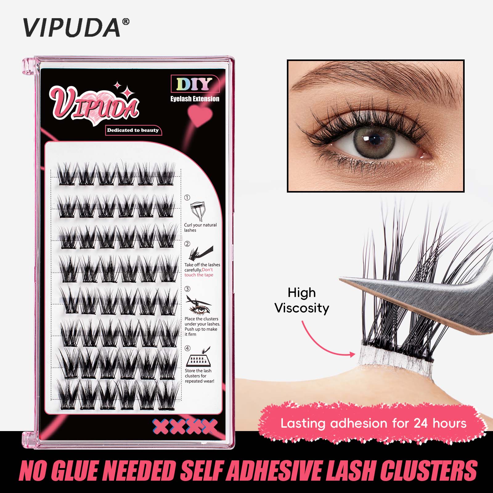 Eyelash Extension No 8 - VIPUDA Self-adhesive False Eyelashes Glue-free Individual